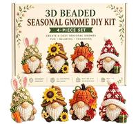 3D Beaded Gnome Kit, DIY Gnome Beading Set With 4 Cute Designs, Fun Handmade Embroidery Bead Set, 4-Pack Mini DIY Gnomes Beading For Keychain Jewelry Making Adults Enthusiasts Home School Gift