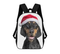 3D Black And Tan Coonhound Dog with Santa Hat Zaino Per Bambini Impermeabile Borsa Scolastica Zaino Carino Zaini Casual Alla Moda Borsa Scolastica Per Bambini Per Bambina E Bambino Scuola 17inch