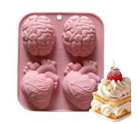 3D Brain Mold, Human Heart Silicone, 4-Cavity Casting Tray for Halloween Crafting, Candle Making Chocolate Soap Budding Muffin Cement Wax Resin Jelly Dessert Decorations Party Supplies, 5,08 x 1,26 in