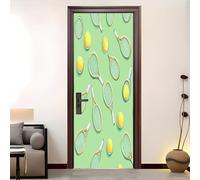 3D Buccia e Bastone Adesivo di Porta, Stampa di Racchetta Da Tennis a Fumetti Creative Arte Sticker Porta Vinile Verde Fresco Autoadesivo Camera da letto dei Bambini Bagno Removibile 80x210 cm