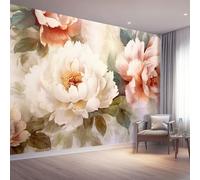 3D Carta Da Parati 200 x 140 cm Decorazione Murali, Neoclassicismo Peonie Foglie e Fiori Poster Giganti Da Parete Per Sfondo Salotto Camera da letto Ufficio Corridoio Beige Papel Decorativo Pared