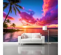 3D Carta Da Parati 200 x 140 cm Decorazione Murali, Tropicale Isola Foglie di palma Poster Giganti Da Parete Per Sfondo Salotto Camera da letto Ufficio Corridoio Rosa Papel Decorativo Pared