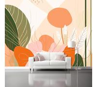 3D Carta Da Parati 300 x 210 cm Decorazione Murali, Astratto Tropicale Piante foglie e linee Poster Giganti Da Parete Per Sfondo Salotto Camera da letto Ufficio Corridoio Rosa Papel Decorativo Pared