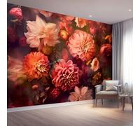 3D Carta Da Parati 300 x 210 cm Decorazione Murali, Retro Americana Dalie Fiori Poster Giganti Da Parete Per Sfondo Salotto Camera da letto Ufficio Corridoio Rosso-arancio Papel Decorativo Pared