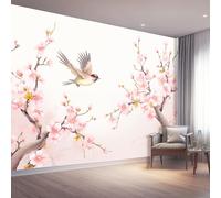 3D Carta Da Parati 350 x 256 cm Decorazione Murali, Tradizioni Orientali Piante Fiori Di Pesco Poster Giganti Da Parete Per Sfondo Salotto Camera da letto Ufficio Corridoio Rosa Papel Pared