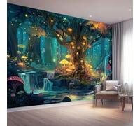 3D Carta Da Parati 400 x 280 cm Decorazione Murali, Fiaba da sogno Foresta Cascata Poster Giganti Da Parete Per Sfondo Salotto Camera da letto Ufficio Corridoio Blu scuro Papel Decorativo Pared