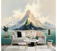 3D Carta da Parati Acquerellato Lago Vette Nuvole Paesaggio Naturale | Murales Creativi e Moderni Per la Casa Studio Soggiorno Camera da Letto Divano Sfondi Decorazioni Murali di Lusso-150cm×105cm