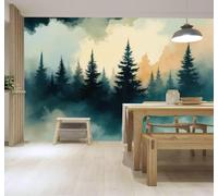 3D Carta da Parati Acquerellato Nebbia Pineta Luce Del Mattino Paesaggio | Murales Creativi e Moderni Per la Casa Studio Soggiorno Camera da Letto Divano Sfondi Decorazioni Murali di Lusso-250cm×170cm