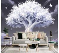 3D Carta da Parati Alberi Bianchi Radici Luminose Colombe In Volo Cielo | Seta Testurizzata di Alta Qualità Ideale per Studio Sala Pranzo Soggiorno Camera Letto Divano Decorazione TV Muro-350cm×256cm