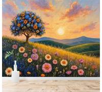 3D Carta da Parati Alberi In Fiore Dai Mille Colori Fiori Selvatici Dai | Texture in Seta di Alta Qualità Ideale per Studi Uffici Sale da Pranzo Divani Camere Letto Soggiorni Dietro la TV-300cm×210cm