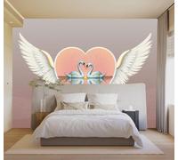 3D Carta da Parati Ali A Forma Di Cuore Romantico Cigno Riflesso Sull'Acqua | Seta Testurizzata di Alta Qualità Ideale per Studio Sala Pranzo Soggiorno Camera Letto Divano Decorazione TV Muro-200cm×140cm