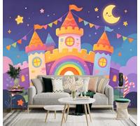 3D Carta Da Parati Arcobaleno Castello Zucca Cielo Stellato | Facile da Installare Ideale per Decorazioni di Lusso su Misura Uffici Soggiorni Camere Letto Pareti Dietro il TV-200cm×140cm