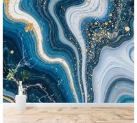 3D Carta da Parati Astratto Blu E Oro Effetto Marmo Texture Onde Liquide | Texture in Seta di Alta Qualità Ideale per Studi Uffici Sale da Pranzo Divani Camere Letto Soggiorni Dietro la TV-200cm×140cm