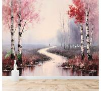 3D Carta da Parati Autunno Bosco Rosso Fiume Avvolto Dalla Nebbia Sentiero | Texture in Seta di Alta Qualità Ideale per Studi Uffici Sale da Pranzo Divani Camere Letto Soggiorni Dietro la TV-150cm×105cm