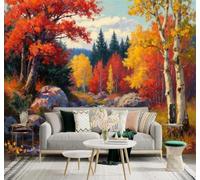 3D Carta da Parati Autunno Ruscello Rocce Bellissimo Paesaggio Boschivo | Murales Creativi e Moderni Per la Casa Studio Soggiorno Camera da Letto Divano Sfondi Decorazioni Murali di Lusso-200cm×140cm