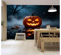 3D Carta Da Parati Autunno Zucca Foglie Cadute Riflesso | Facile da Installare Ideale per Decorazioni di Lusso su Misura Uffici Soggiorni Camere Letto Pareti Dietro il TV-400cm×280cm
