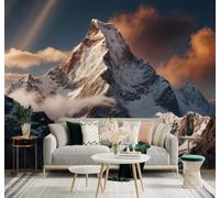 3D Carta da Parati Belle E Maestose Montagne Innevate Tramonto Nebbia | Texture in Seta di Alta Qualità Ideale per Studi Uffici Sale da Pranzo Divani Camere Letto Soggiorni Dietro la TV-430cm×300cm