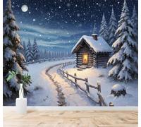 3D Carta da Parati Bellezza Capanna Invernale Foresta Chiaro Di Luna Pini | Texture in Seta di Alta Qualità Ideale per Studi Uffici Sale da Pranzo Divani Camere Letto Soggiorni Dietro la TV-300cm×210cm