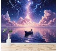 3D Carta da Parati Bellezza Cielo Stellato Fulmini Mare Calmo Barche | Seta Testurizzata di Alta Qualità Ideale per Studio Sala Pranzo Soggiorno Camera Letto Divano Decorazione TV Muro-350cm×256cm