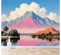 3D Carta da Parati Bellezza Cime Colorate Riflessi Sul Lago Cielo Azzurro | Texture in Seta di Alta Qualità Ideale per Studi Uffici Sale da Pranzo Divani Camere Letto Soggiorni Dietro la TV-400cm×280cm