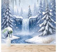 3D Carta da Parati Bellezza Foresta Invernale Cascata Ghiacciata Fiume | Texture in Seta di Alta Qualità Ideale per Studi Uffici Sale da Pranzo Divani Camere Letto Soggiorni Dietro la TV-430cm×300cm