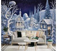3D Carta da Parati Bellezza Inverno Casa Accogliente Bosco Cielo Stellato | Texture in Seta di Alta Qualità Ideale per Studi Uffici Sale da Pranzo Divani Camere Letto Soggiorni Dietro la TV-150cm×105cm
