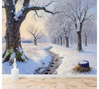 3D Carta da Parati Bellezza Inverno Foresta Ruscello Ghiacciato Paesaggio | Texture in Seta di Alta Qualità Ideale per Studi Uffici Sale da Pranzo Divani Camere Letto Soggiorni Dietro la TV-400cm×280cm