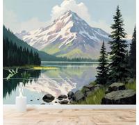3D Carta da Parati Bellezza Montagne Innevate Laghi Boschi Di Pini Verdi | Seta Testurizzata di Alta Qualità Ideale per Studio Sala Pranzo Soggiorno Camera Letto Divano Decorazione TV Muro-300cm×210cm