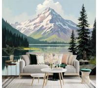 3D Carta da Parati Bellezza Montagne Innevate Laghi Boschi Di Pini Verdi | Texture in Seta di Alta Qualità Ideale per Studi Uffici Sale da Pranzo Divani Camere Letto Soggiorni Dietro la TV-250cm×170cm