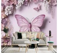 3D Carta da Parati Bellezza Tridimensionale Farfalla Viola Fiori Color | Texture in Seta di Alta Qualità Ideale per Studi Uffici Sale da Pranzo Divani Camere Letto Soggiorni Dietro la TV-350cm×256cm