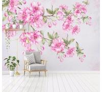 3D Carta Da Parati Bello Acquerellato Dipinto A Mano Rosa Fiori Di Ciliegio | Facile da Installare Ideale per Decorazioni di Lusso su Misura Uffici Soggiorni Camere Letto Pareti Dietro il TV-350cm×256cm