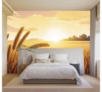 3D Carta da Parati Campo Di Grano Dorato Alberi Alba Bellezza Paesaggio | Texture in Seta di Alta Qualità Ideale per Studi Uffici Sale da Pranzo Divani Camere Letto Soggiorni Dietro la TV-430cm×300cm