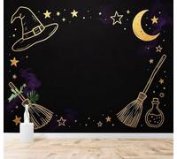 3D Carta Da Parati Cappello Dorato Stelle Luna | Facile da Installare Ideale per Decorazioni di Lusso su Misura Uffici Soggiorni Camere Letto Pareti Dietro il TV-350cm×256cm