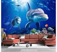 3D Carta Da Parati Cartoon Delfino Blu Mondo Sottomarino Corallo | Facile da Installare Ideale per Decorazioni di Lusso su Misura Uffici Soggiorni Camere Letto Pareti Dietro il TV-150cm×105cm