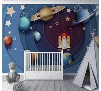 3D Carta Da Parati Cartoon Spazio Pianeti Stelle Razzi | Facile da Installare Ideale per Decorazioni di Lusso su Misura Uffici Soggiorni Camere Letto Pareti Dietro il TV-430cm×300cm