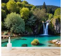 3D Carta da Parati Cascata Foresta Rigogliosa Vette Fiume Dalle Acque