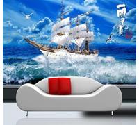 3D Carta Da Parati Cielo Azzurro Barca A Vela Mare Gabbiani Paesaggio | Facile da Installare Ideale per Decorazioni di Lusso su Misura Uffici Soggiorni Camere Letto Pareti Dietro il TV-150cm×105cm