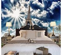 3D Carta Da Parati Cielo Azzurro Nuvole Bianche Sole Torre Panorama | Facile da Installare Ideale per Decorazioni di Lusso su Misura Uffici Soggiorni Camere Letto Pareti Dietro il TV-350cm×256cm