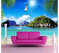 3D Carta Da Parati Cielo Blu Mare Isola Panorama Marino | Facile da Installare Ideale per Decorazioni di Lusso su Misura Uffici Soggiorni Camere Letto Pareti Dietro il TV-400cm×280cm