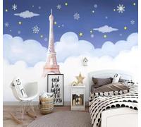 3D Carta Da Parati Creatività Cartoon Romantico Cielo Stellato Torre | Facile da Installare Ideale per Decorazioni di Lusso su Misura Uffici Soggiorni Camere Letto Pareti Dietro il TV-150cm×105cm