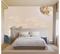 3D Carta da Parati Creativo Pesce Dorato Che Salta Le Onde Luna Astratto | Texture in Seta di Alta Qualità Ideale per Studi Uffici Sale da Pranzo Divani Camere Letto Soggiorni Dietro la TV-350cm×256cm