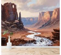 3D Carta da Parati Deserto Canyon Fiume Rocce Rosse Paesaggio Montano | Murales Creativi e Moderni Per la Casa Studio Soggiorno Camera da Letto Divano Sfondi Decorazioni Murali di Lusso-350cm×256cm