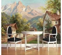 3D Carta Da Parati Disegnato A Mano Vette Case Paesaggio Rurale | Facile da Installare Ideale per Decorazioni di Lusso su Misura Uffici Soggiorni Camere Letto Pareti Dietro il TV-400cm×280cm
