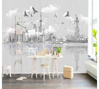 3D Carta Da Parati Disegno A Mano Libera Bianco E Nero Architettura Uccelli | Facile da Installare Ideale per Decorazioni di Lusso su Misura Uffici Soggiorni Camere Letto Pareti Dietro il TV-150cm×105cm