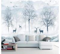 3D Carta Da Parati Disegno A Mano Libera Cime Alberi Alci Paesaggio | Facile da Installare Ideale per Decorazioni di Lusso su Misura Uffici Soggiorni Camere Letto Pareti Dietro il TV-400cm×280cm