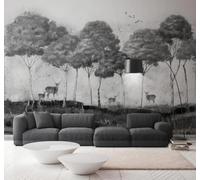 3D Carta Da Parati Disegno A Mano Libera In Bianco E Nero: Alce Bosco | Facile da Installare Ideale per Decorazioni di Lusso su Misura Uffici Soggiorni Camere Letto Pareti Dietro il TV-430cm×300cm