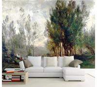 3D Carta Da Parati Disegno Mano Libera Acquerellato Verde Alberi Paesaggio | Facile da Installare Ideale per Decorazioni di Lusso su Misura Uffici Soggiorni Camere Letto Pareti Dietro il TV-150cm×105cm