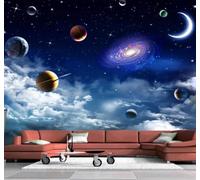 3D Carta Da Parati Elegante Blu Universo Cielo Stellato Pianeti | Facile da Installare Ideale per Decorazioni di Lusso su Misura Uffici Soggiorni Camere Letto Pareti Dietro il TV-350cm×256cm