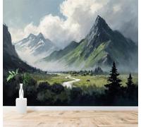 3D Carta da Parati Fiume Sinuoso Valle Vette Nebbia Paesaggio Naturale | Murales Creativi e Moderni Per la Casa Studio Soggiorno Camera da Letto Divano Sfondi Decorazioni Murali di Lusso-150cm×105cm