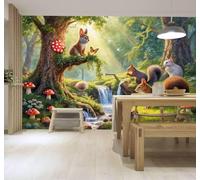3D Carta da Parati Foresta Animali Scoiattoli Conigli Cascate Funghi | Murales Creativi e Moderni Per la Casa Studio Soggiorno Camera da Letto Divano Sfondi Decorazioni Murali di Lusso-400cm×280cm